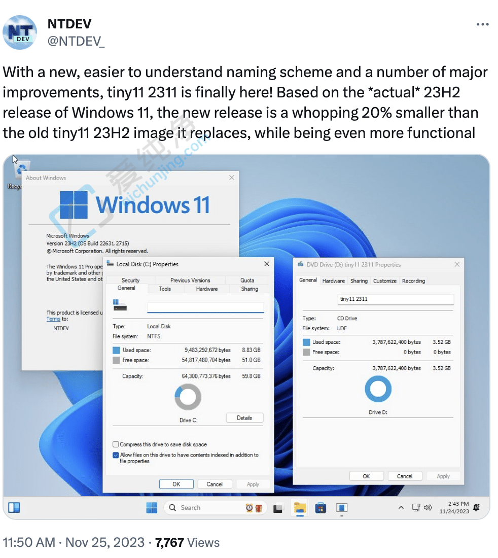 O Win11Tiny11  23H2 汾we^m(x)pС 20%